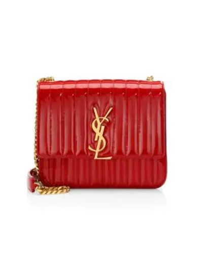 Shop Saint Laurent Large Vicky Patent Leather Monogramme Shoulder Bag In Rouge