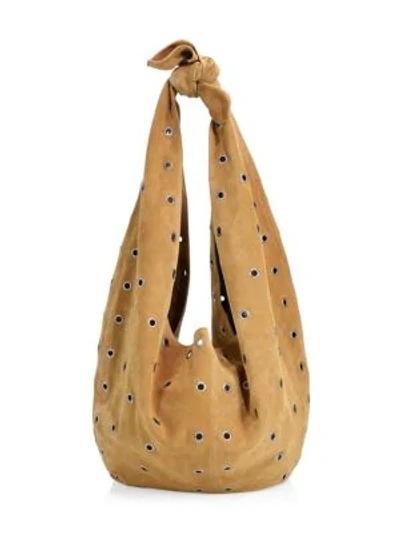 Shop Saint Laurent Suede Studded Hobo Bag In Brown