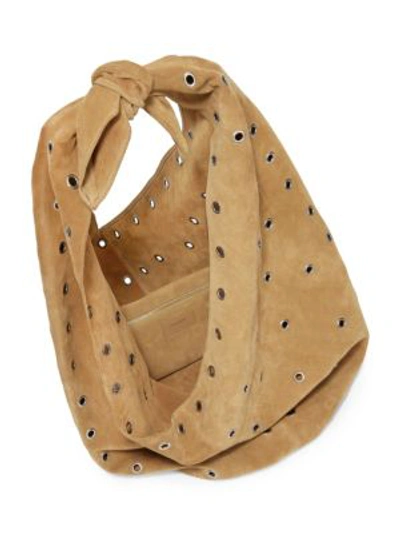 Shop Saint Laurent Suede Studded Hobo Bag In Brown