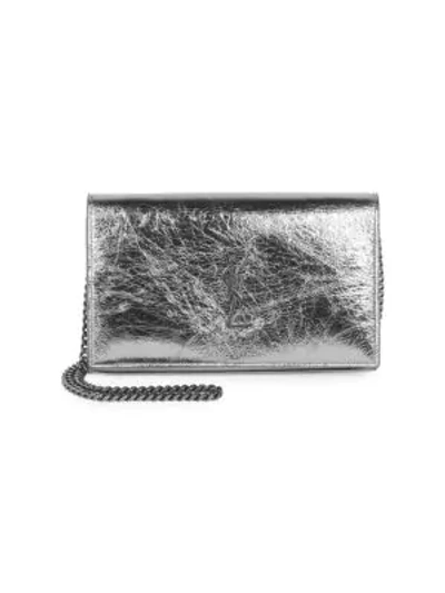Shop Saint Laurent Metallic Leather Wallet-on-chain In Silver