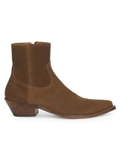 Shop Saint Laurent Lukas Suede Western Ankle Boots In Brown