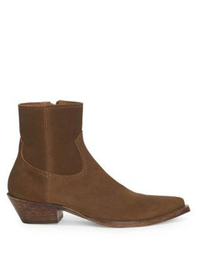 Shop Saint Laurent Lukas Suede Western Ankle Boots In Brown