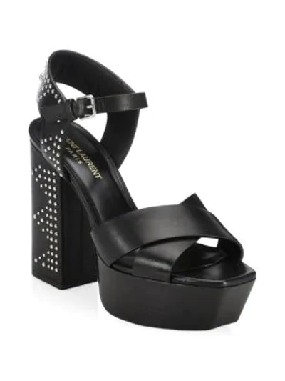 Shop Saint Laurent Farrah Studded Platform Sandals In Black