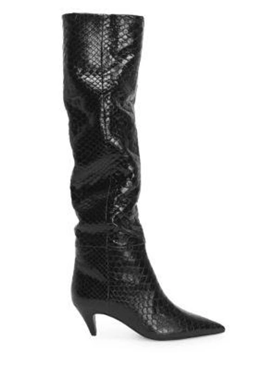 Shop Saint Laurent Charlotte Python Slouch Boots In Black