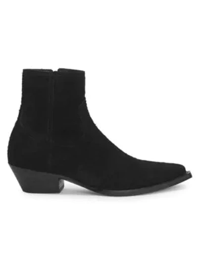 Shop Saint Laurent Lukas Suede Western Booties In Black