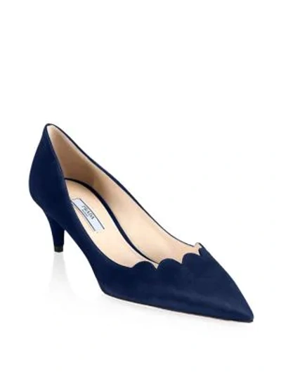 Shop Prada Point-toe Suede Pumps In Blue