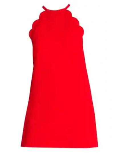 Shop Miu Miu Cady Scalloped Halter Mini Dress In Red