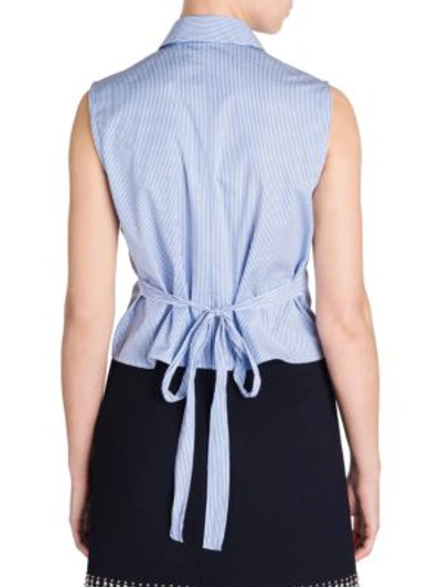 Shop Miu Miu Ruffled Button-down Sleeveless Shirt In Blue-white