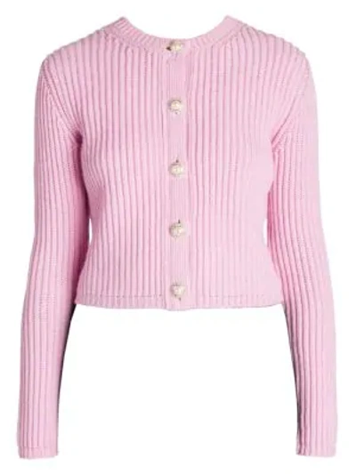 Shop Miu Miu Pearl Button Cashmere Cardigan In Rosa