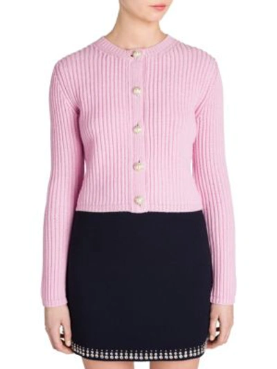Shop Miu Miu Pearl Button Cashmere Cardigan In Rosa