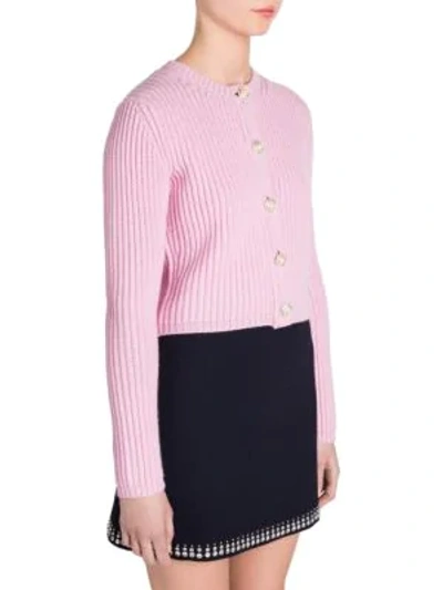 Shop Miu Miu Pearl Button Cashmere Cardigan In Rosa