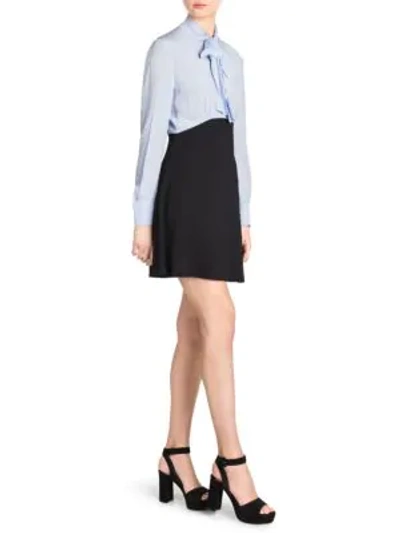 Shop Miu Miu Colorblock Tie Neck Mini Dress In Blue-black