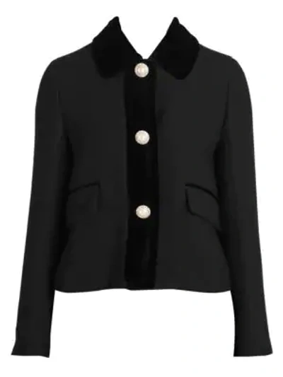 Shop Miu Miu Velvet Trim Jacket In Black
