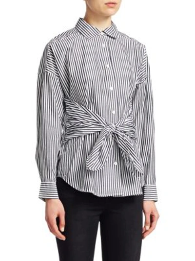Shop Frame Tie Long-sleeve Poplin Shirt In Noir Multi