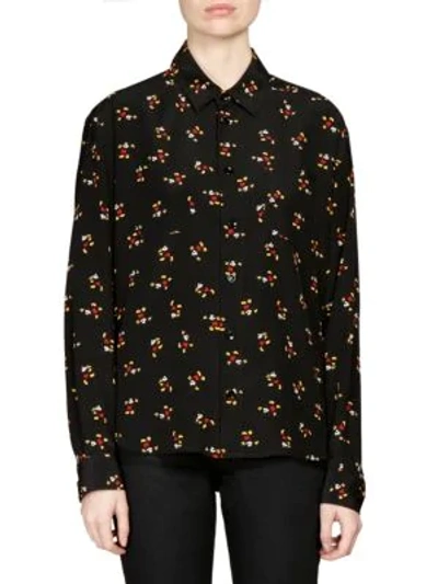 Shop Saint Laurent Mickey Mouse Blouse In Black Multi