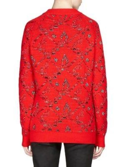 Shop Saint Laurent Jacquard Tapestry Flower Sweater In Red Black White