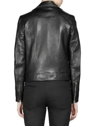 Shop Saint Laurent Logo Pin Leather Jacket In Black Multi Silver