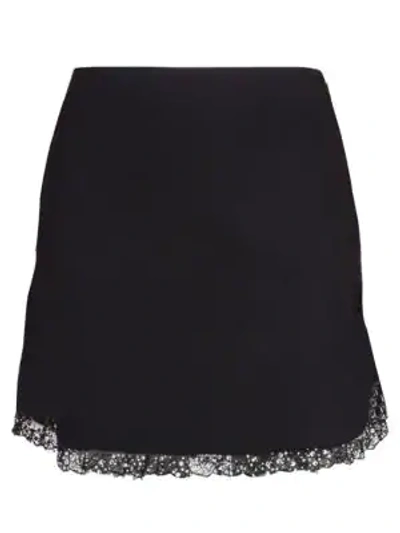 Shop Miu Miu Cady Lace Hem Mini Skirt In Black