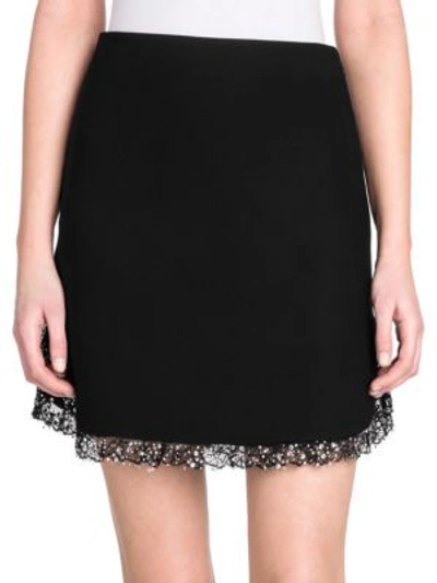 Shop Miu Miu Cady Lace Hem Mini Skirt In Black