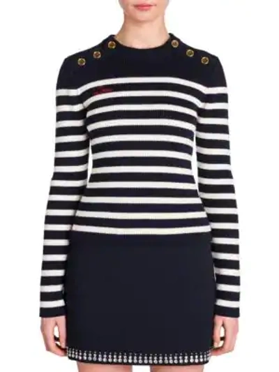 Shop Miu Miu Striped Virgin Wool Sweater In Blue