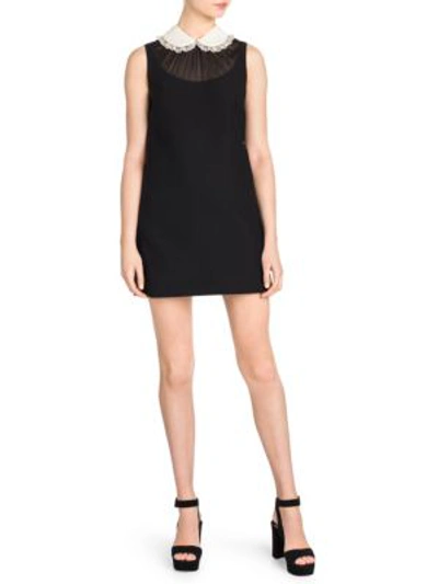 Shop Miu Miu Cady Lace Collar Mini Dress In Black