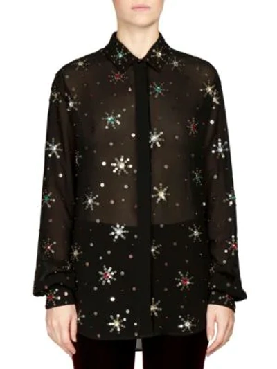 Shop Saint Laurent Embellished Georgette Sequin Shirt In Black