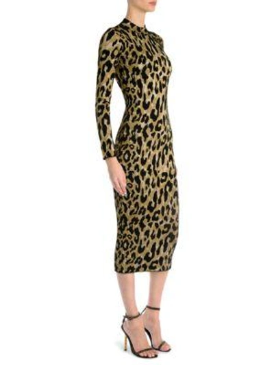Shop Versace Leopard Print Bodycon Dress In Lurex Leopard
