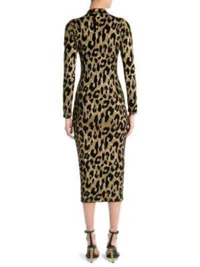 Shop Versace Leopard Print Bodycon Dress In Lurex Leopard