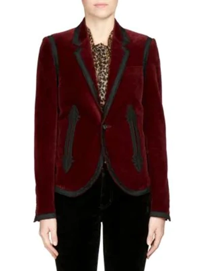 Shop Saint Laurent Ribbon Trim Blazer In Bordeaux