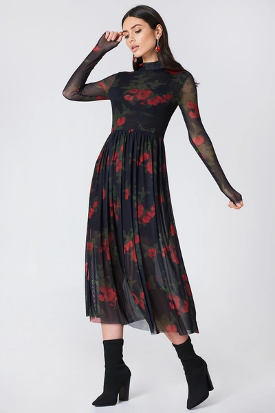 Na-kd Mesh Ls Midi Dress - Black,multicolor | ModeSens