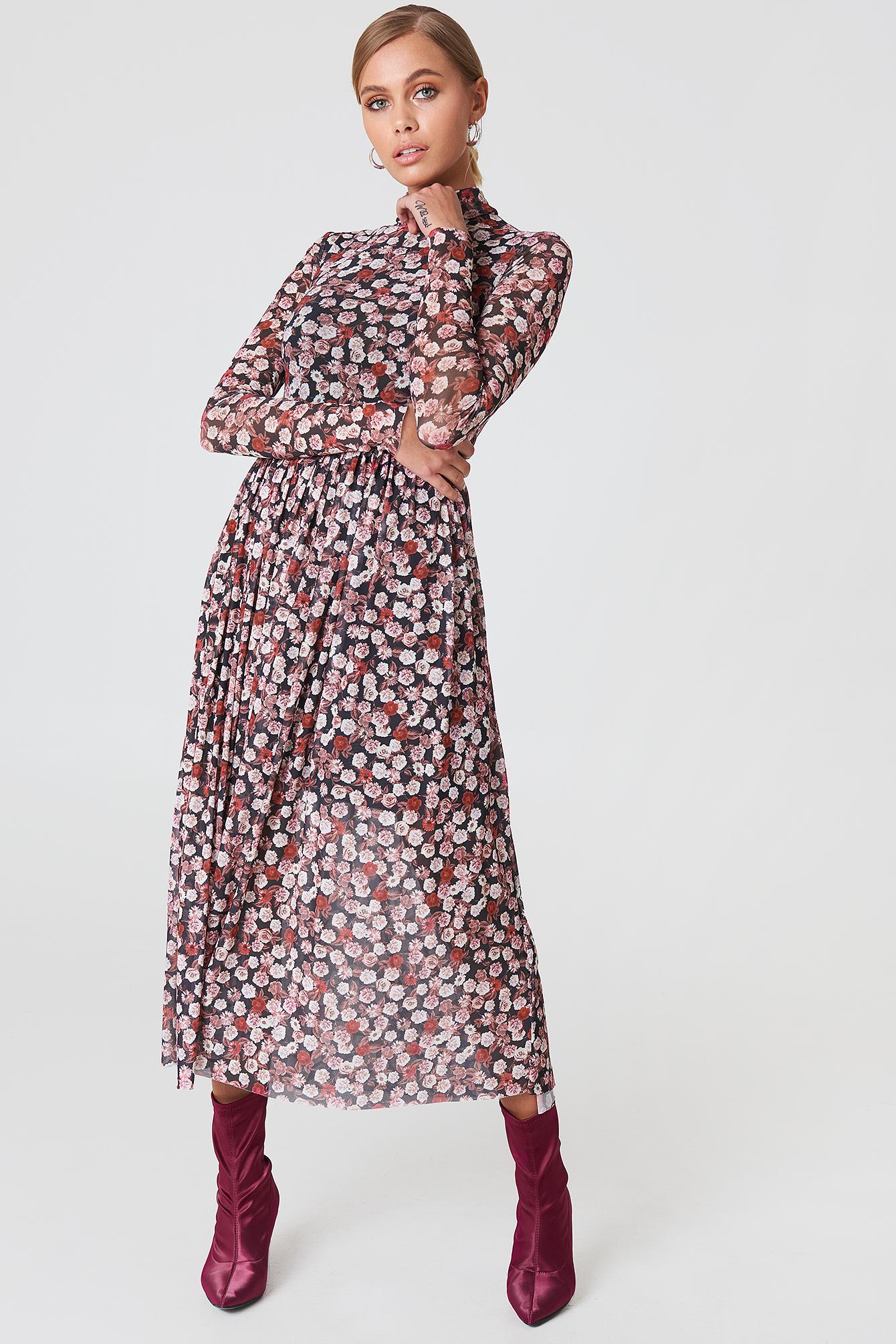 mesh ls midi dress
