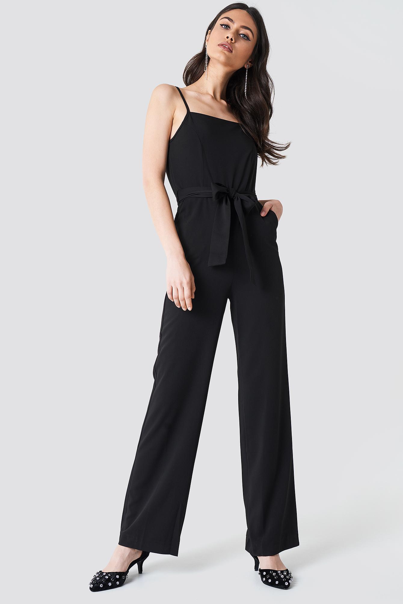 black thin strap jumpsuit