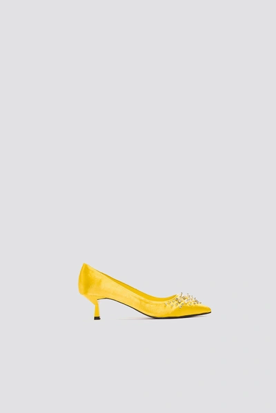 Shop Na-kd Satin Beaded Pumps Yellow