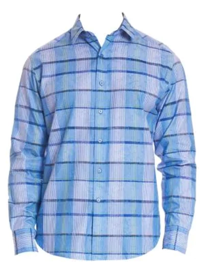 Shop Robert Graham Cotton Button-down Shirt In Ferro Blue