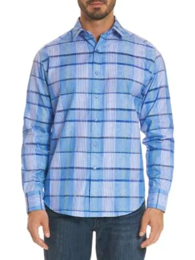 Shop Robert Graham Cotton Button-down Shirt In Ferro Blue