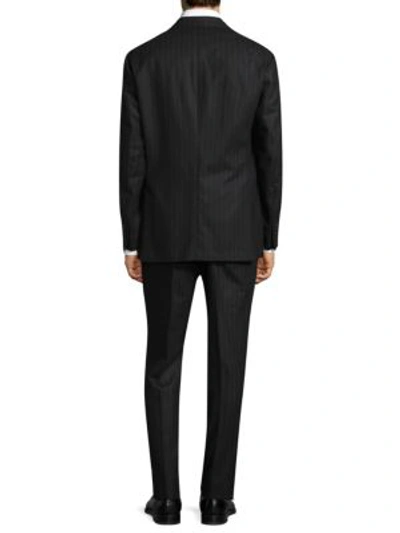 Shop Polo Ralph Lauren Slim-fit Brushed Stripe Morgan Suit In Black Grey
