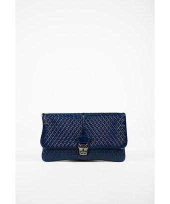 blue patent clutch bag