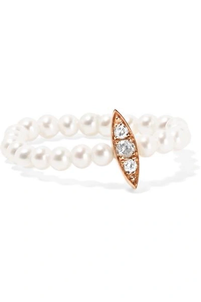 Shop Anissa Kermiche 14-karat Rose Gold, Pearl And Diamond Ring