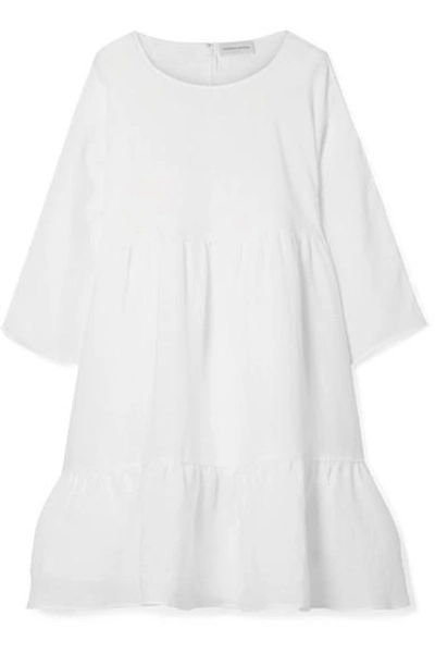 Shop Mansur Gavriel Tiered Linen Dress In White