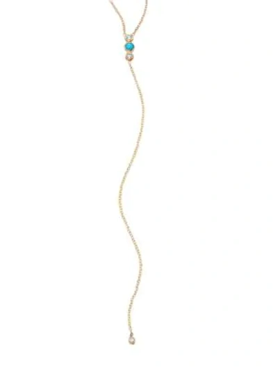 Shop Zoë Chicco Turquoise, Diamond & 14k Yellow Gold Lariat Necklace