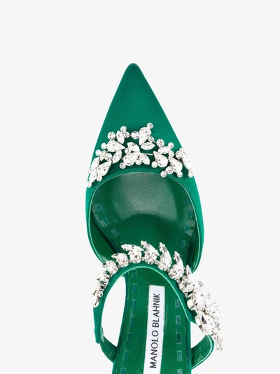 Shop Manolo Blahnik Green Lurum 90 Satin Mules