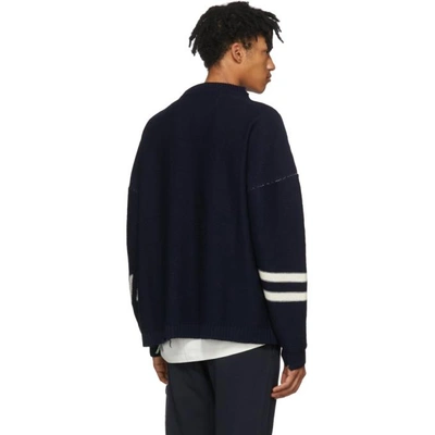 Shop Off-white Navy Intarsia Logo Sweater