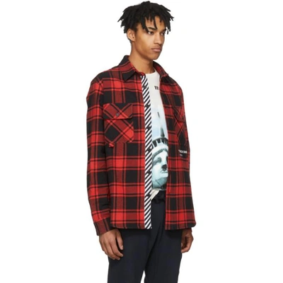 Shop Off-white Red And Black Flannel Quote Shirt In 2001 Red/wt