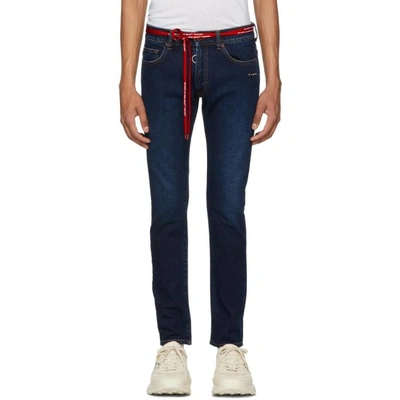 Shop Off-white Blue Skinny Feat Bleach Jeans In 7100 Bleach