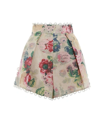 Shop Zimmermann Taupe Floral Melody High Waist Short In Multicolor