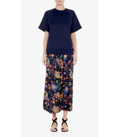 Shop Tibi Floral Smocked Waistband Skirt In Navy Multi