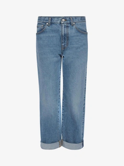 Shop Alexander Mcqueen Boyfriend Denim Pants In Denim Blue