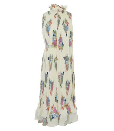 Shop Tibi Pleated Camellia Sleeveless Dress With Removable Belt In Ivory Multi