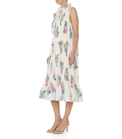 Shop Tibi Pleated Camellia Sleeveless Dress With Removable Belt In Ivory Multi