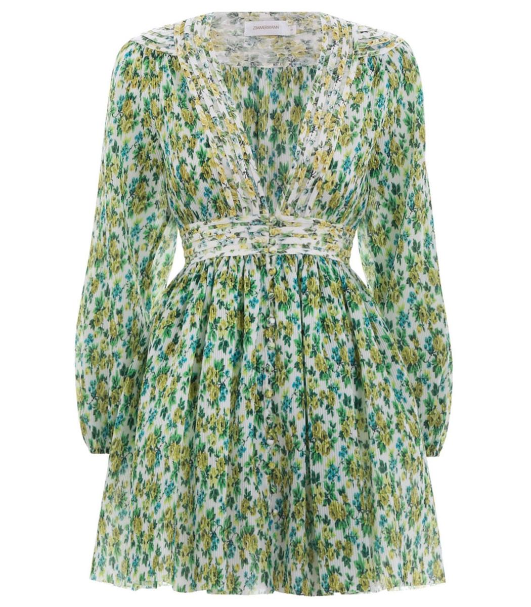 zimmermann golden plisse mini dress